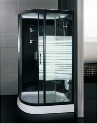 স্লাইডিং ডোর স্ট্রিপড 4 মিমি গ্লাস স্টিম বাথ শাওয়ার কালো ফ্রেম